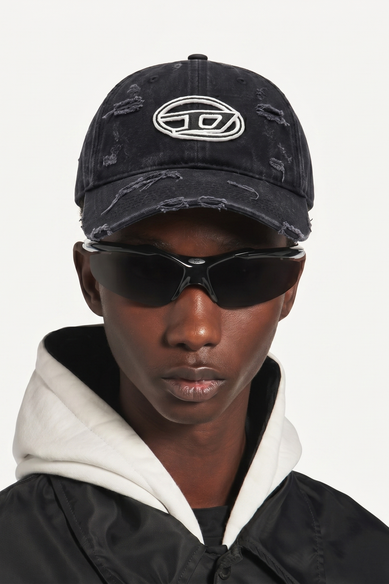 Diesel Oval D Distressed Black CAP