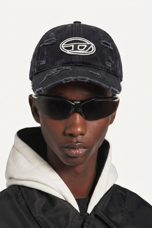 Diesel Oval D Distressed Black CAP