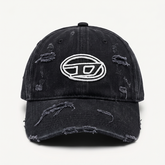 Diesel Oval D Distressed Black CAP