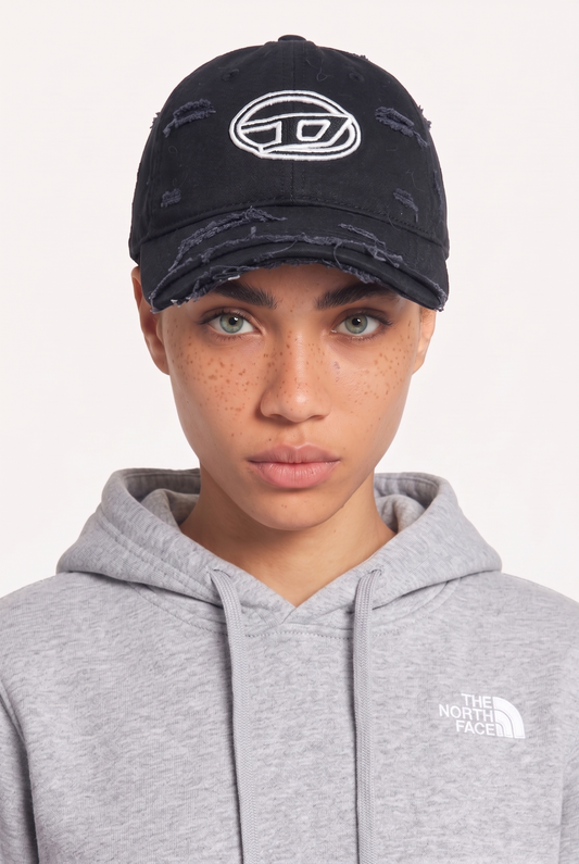 Diesel Oval D Distressed Black CAP